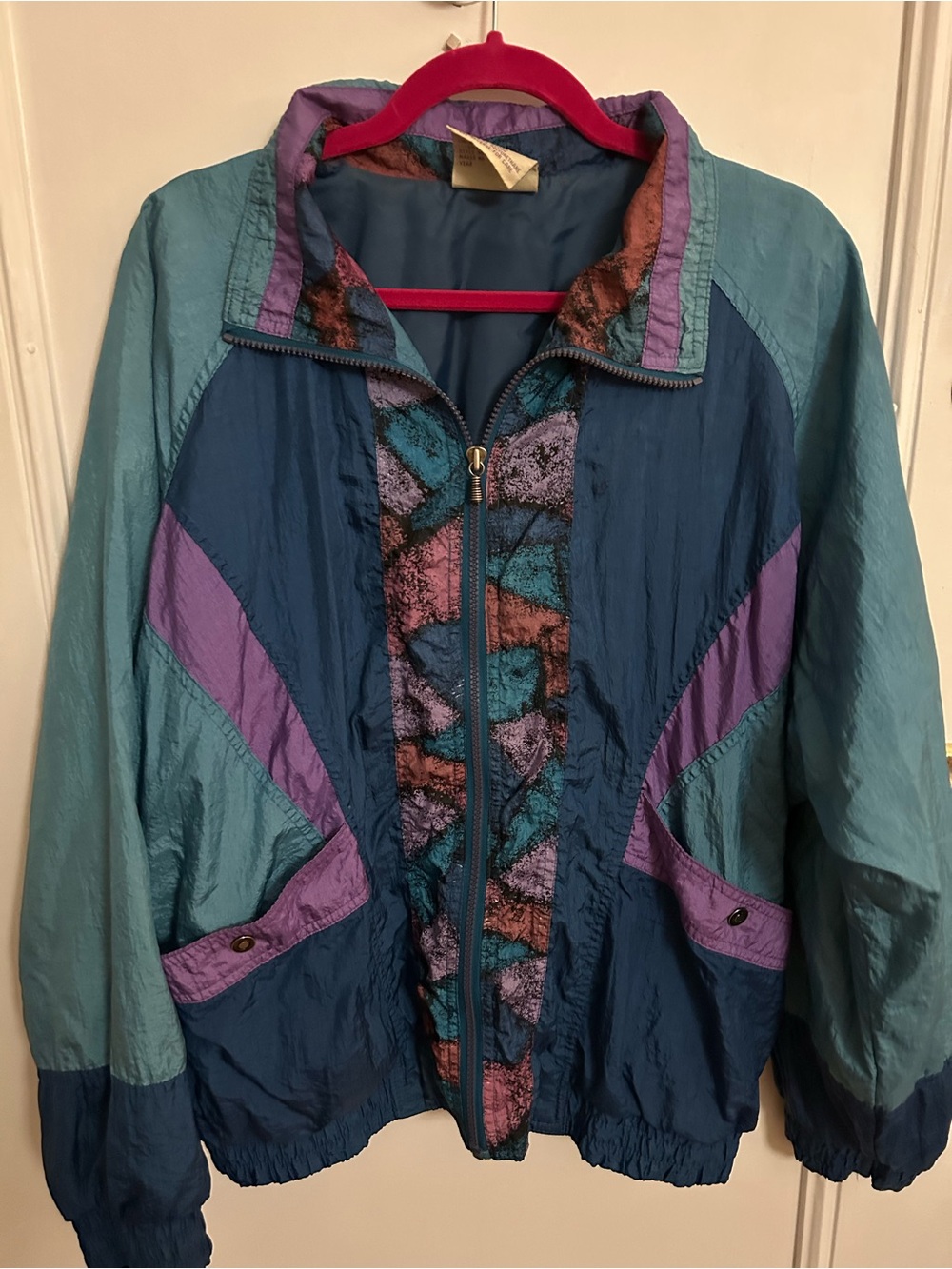 Vintage Colorblock Windbreaker Jacket in Teal & Purple